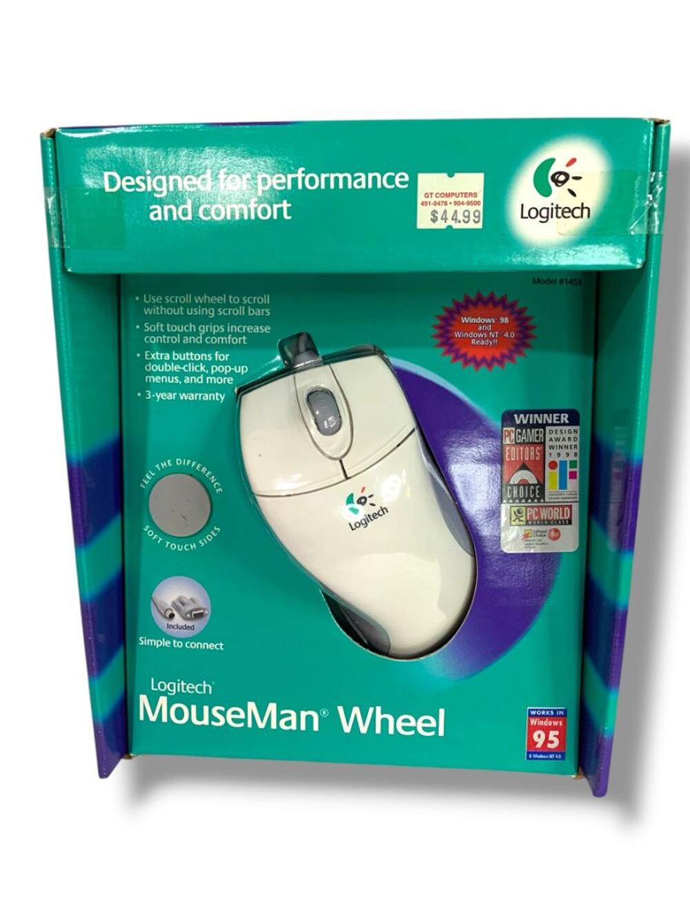 Vintage Logitech MouseMan Wheel New Retro Windows 95 & Windows NT 4.0